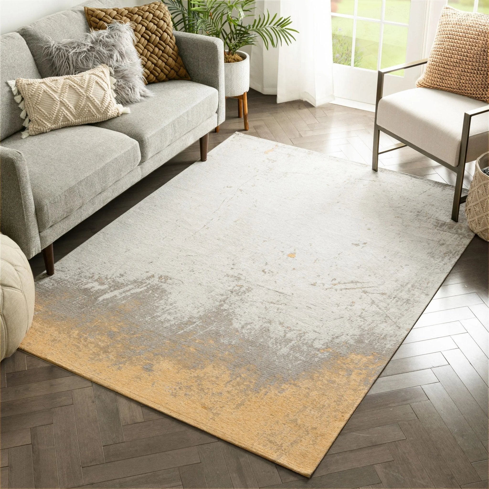 Napio Modern Abstract Brush Stroke Grey 5'3" x 7'3" Rug Well Woven