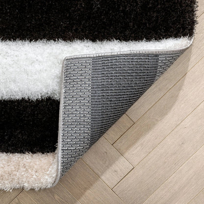 Chaska Geometric Squares Shag Ivory Black 7'10" x 9'10" 3D Textured Rug Well Woven