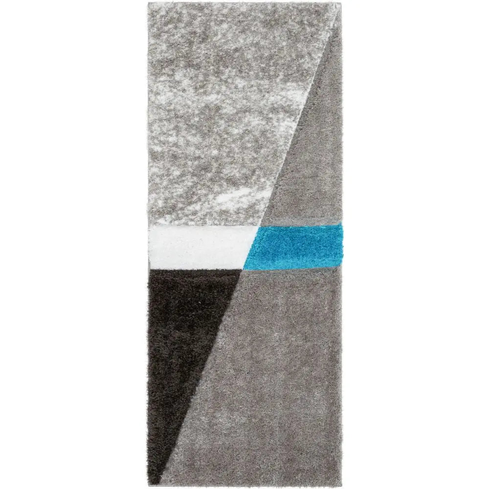 Mori Modern Abstract Geometric 3D Textured Shag Grey Blue Rug Well Woven