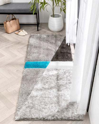 Mori Modern Abstract Geometric 3D Textured Shag Grey Blue Rug Well Woven