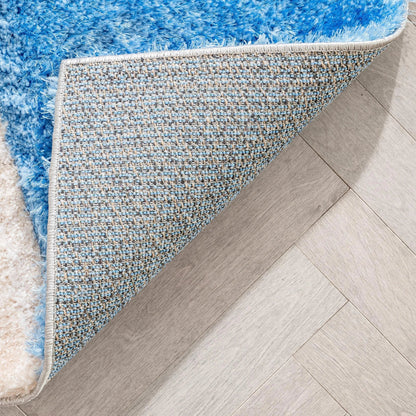 Remi Contemporary Geometric Boxes 3D Textured Shag Grey  Light Blue Rug Well Woven