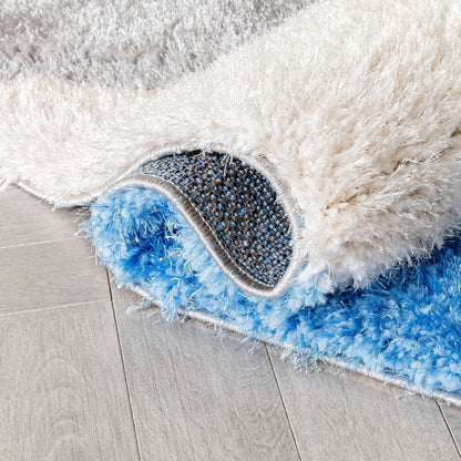 Mika Retro Chevron 3D Textured Shag Grey Light Blue Rug Well Woven