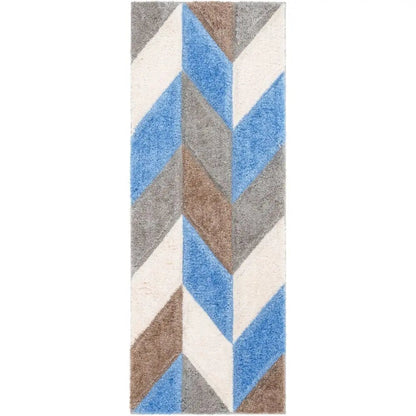 Mika Retro Chevron 3D Textured Shag Grey Light Blue Rug Well Woven