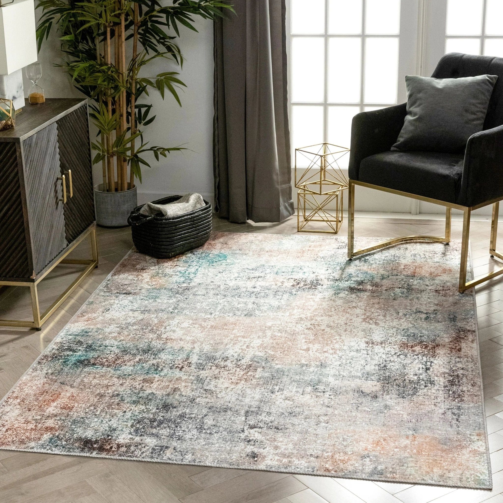 Amesti Machine Washable Light Blue Flat-Weave 5'3" x 7'3" Rug Well Woven