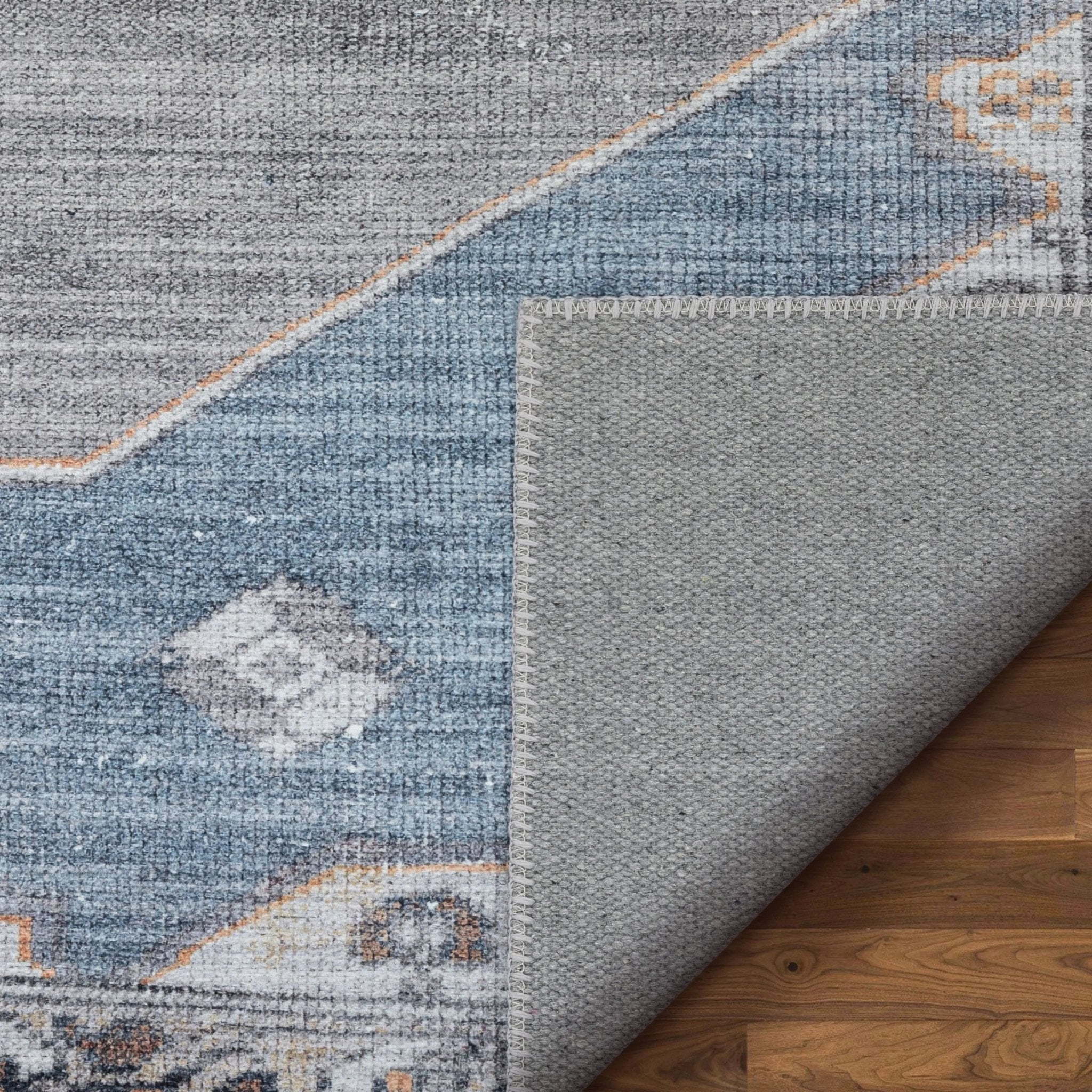 Cambria Machine Washable Vintage Medallion Oriental Light Blue Flat-Weave Distressed 5'3" x 7'3" Rug Well Woven