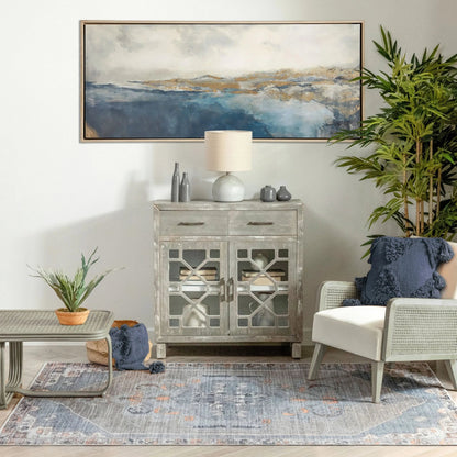 Cambria Machine Washable Vintage Medallion Oriental Light Blue Flat-Weave Distressed 5'3" x 7'3" Rug Well Woven