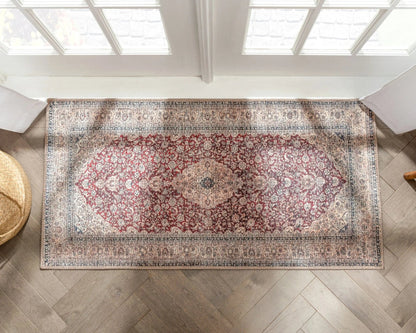 Tonti Machine Washable Vintage Medallion Oriental Red Flat-Weave Distressed Rug Well Woven