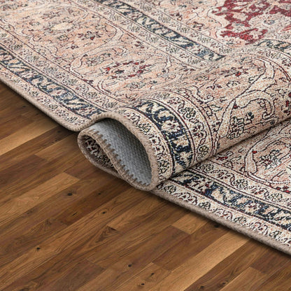 Tonti Machine Washable Vintage Medallion Oriental Red Flat-Weave Distressed Rug Well Woven