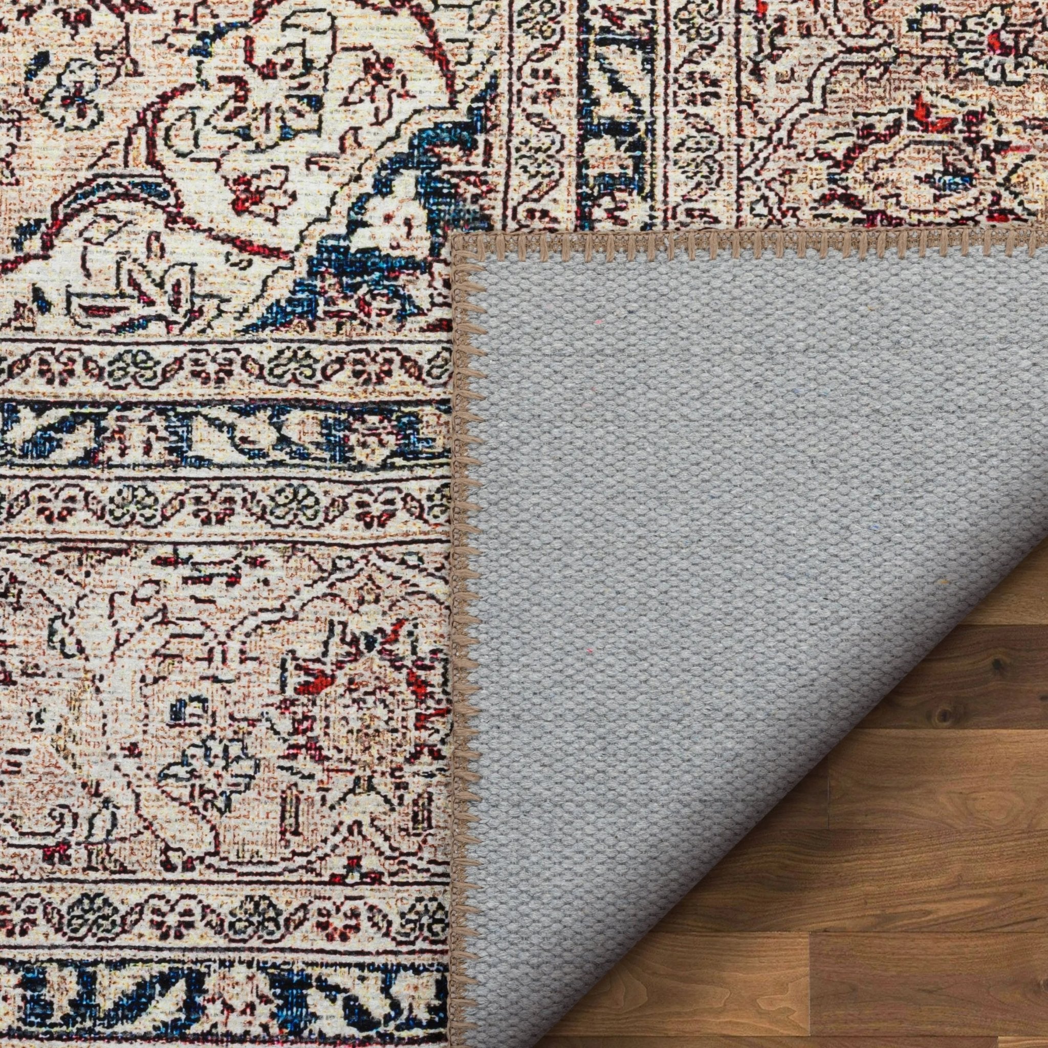 Tonti Machine Washable Vintage Medallion Oriental Red Flat-Weave Distressed Rug Well Woven