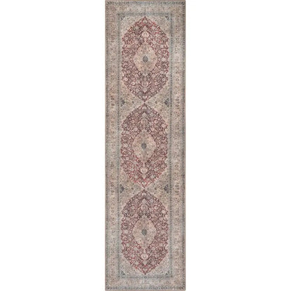 Tonti Machine Washable Vintage Medallion Oriental Red Flat-Weave Distressed Rug Well Woven