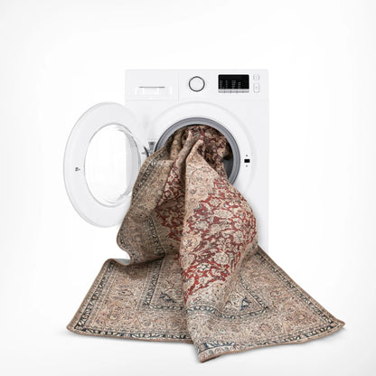 Tonti Machine Washable Vintage Medallion Oriental Red Flat-Weave Distressed Rug Well Woven