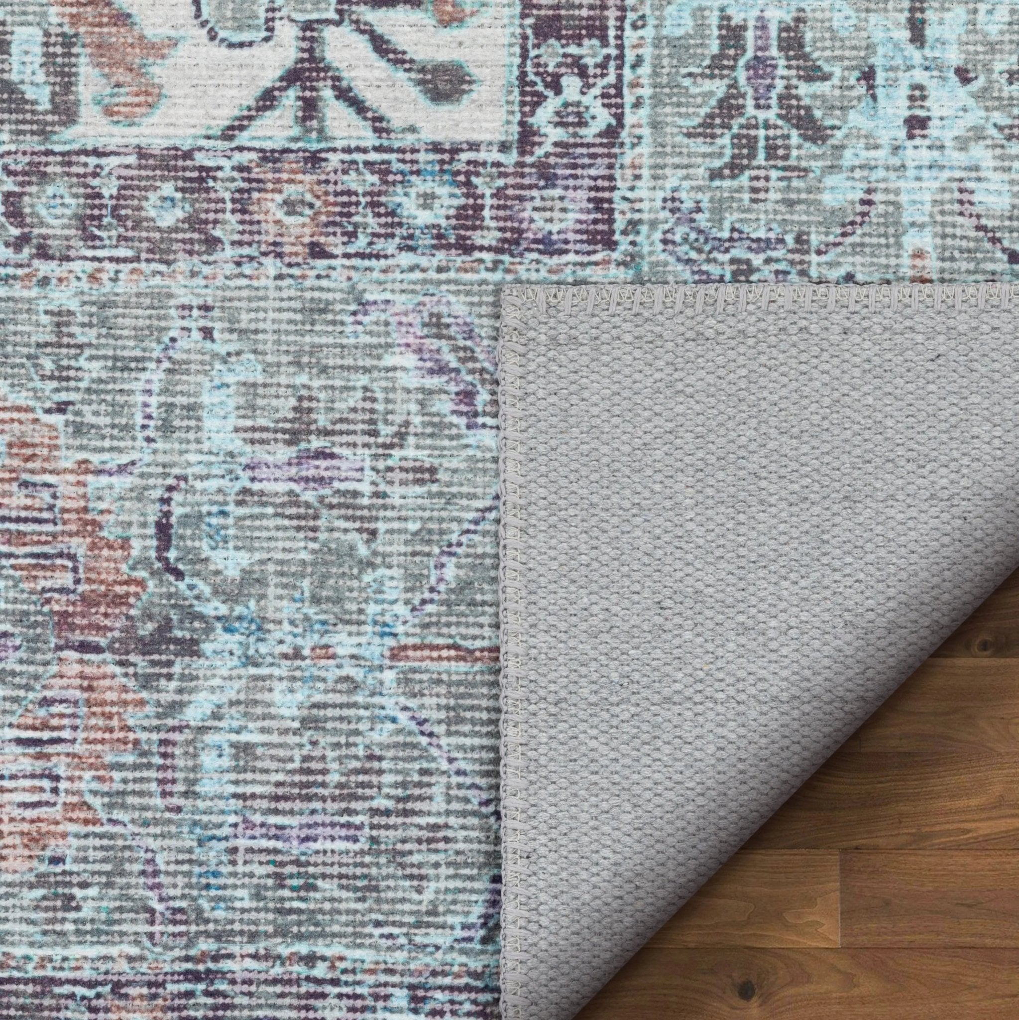 Macon Machine Washable Vintage  Medallion Botanical Border Beige Flat-Weave Distressed 5'3" x 7'3" Rug Well Woven