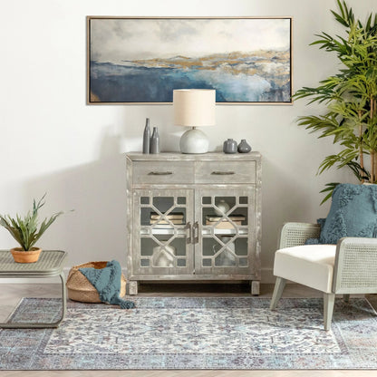 Macon Machine Washable Vintage  Medallion Botanical Border Beige Flat-Weave Distressed 5'3" x 7'3" Rug Well Woven