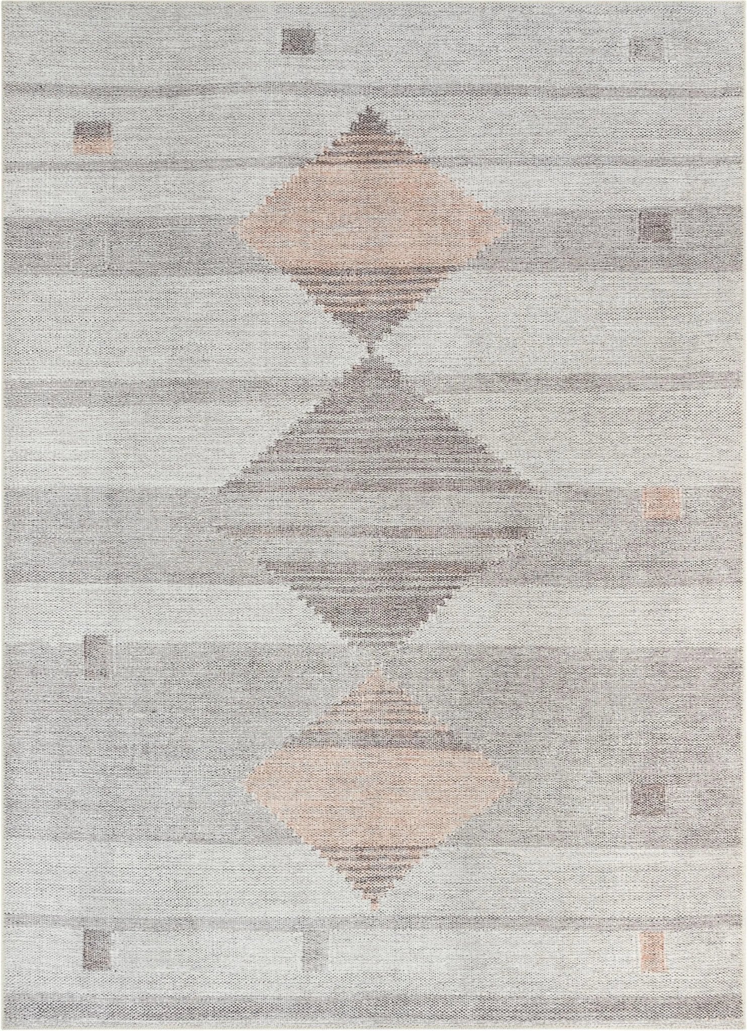 Argonne Machine Washable Vintage Southwestern Diamond Pattern Grey Flat-Weave Distressed Rug Well Woven
