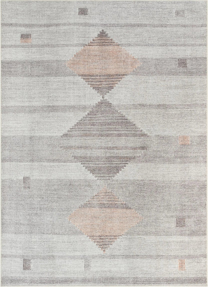 Argonne Machine Washable Vintage Southwestern Diamond Pattern Grey Flat-Weave Distressed Rug Well Woven