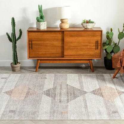 Argonne Machine Washable Vintage Southwestern Diamond Pattern Grey Flat-Weave Distressed Rug Well Woven