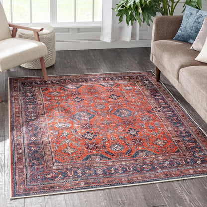 Daliah Machine Washable Vintage Persian Oriental Red Flat-Weave Rug Well Woven
