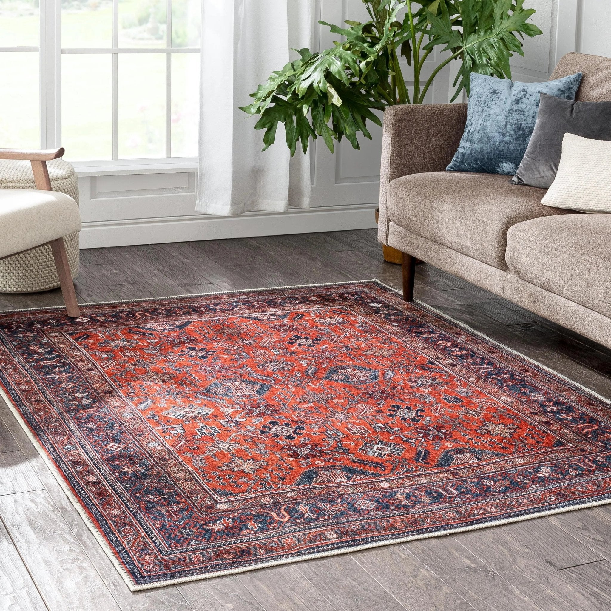 Daliah Machine Washable Vintage Persian Oriental Red Flat-Weave Rug Well Woven