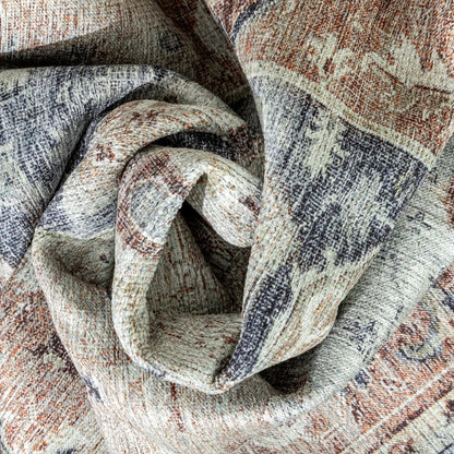 Binita Machine Washable Vintage Medallion Oriental Ivory Rust Flat-Weave Rug Well Woven