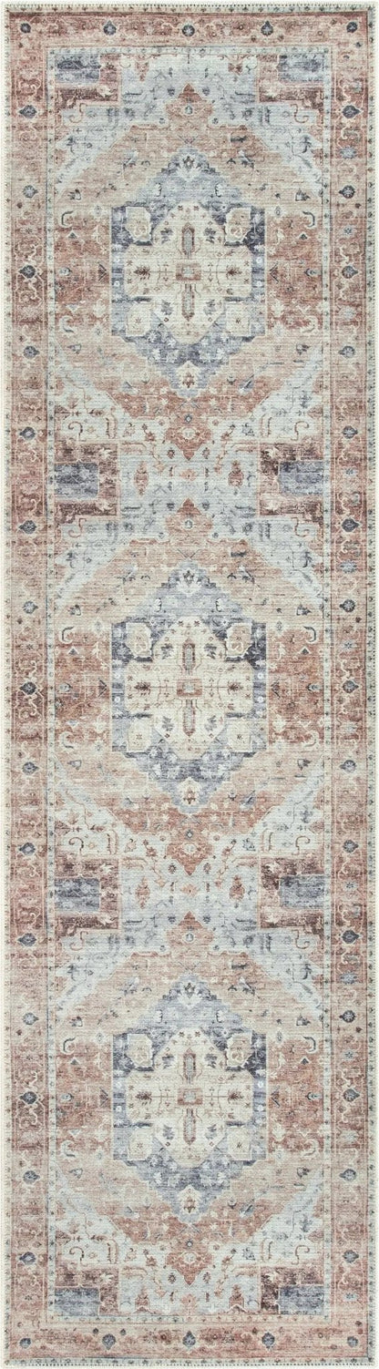 Binita Machine Washable Vintage Medallion Oriental Ivory Rust Flat-Weave Rug Well Woven