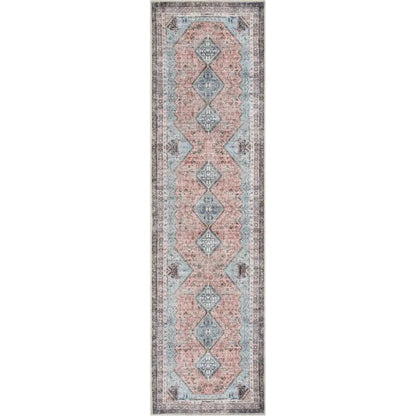 Menda Machine Washable Vintage Bohemian Meallion Oriental Light Blue Flat-Weave Distressed Rug Well Woven