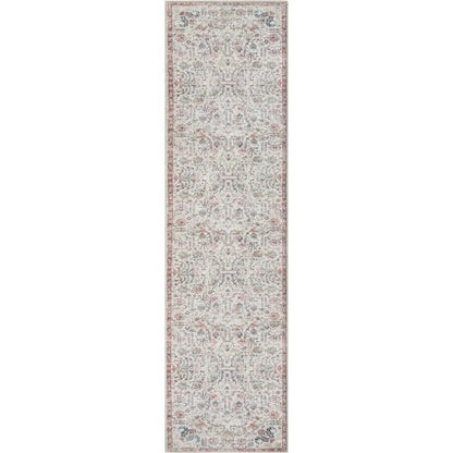Pomona Machine Washable Vintage Medallion Botanical Border Ivory Flat-Weave Distressed Rug Well Woven
