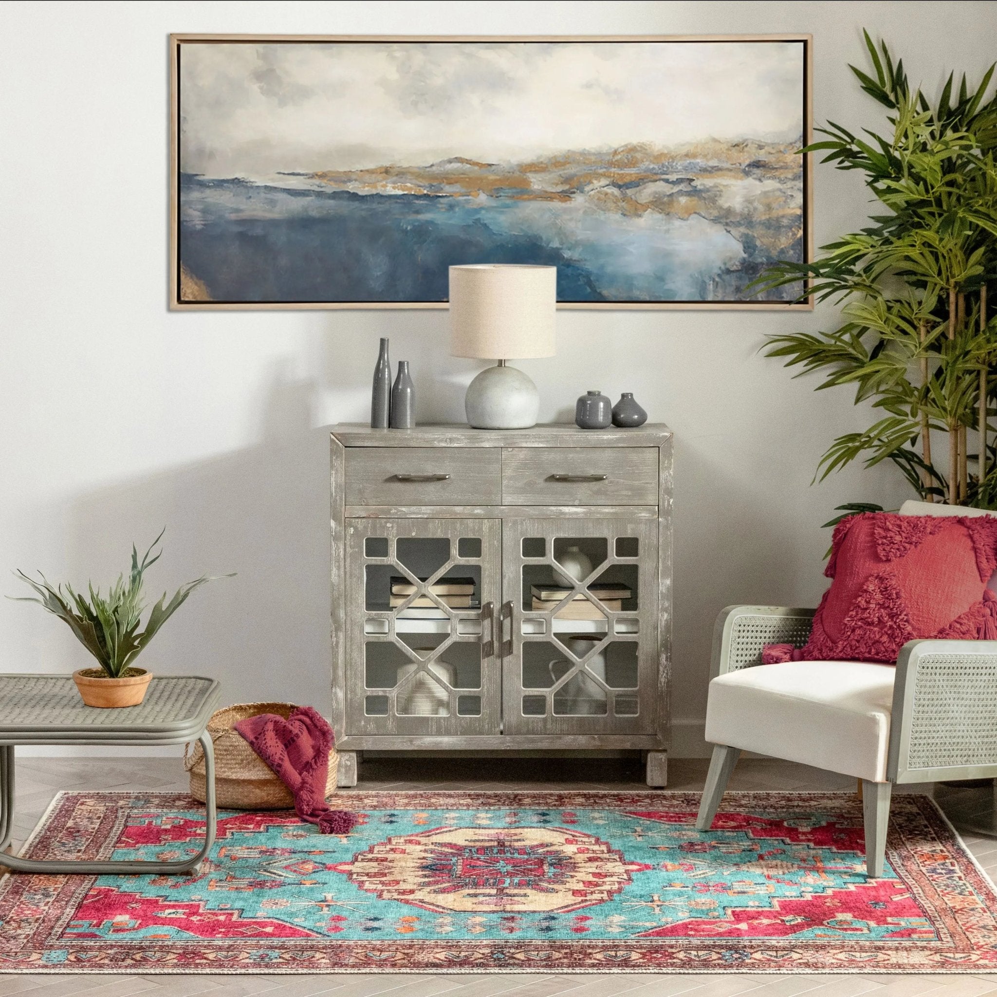 Shasta Machine Washable Vintage Bohemian Medallion Persian Blush Turquoise Flat-Weave Distressed Rug Well Woven