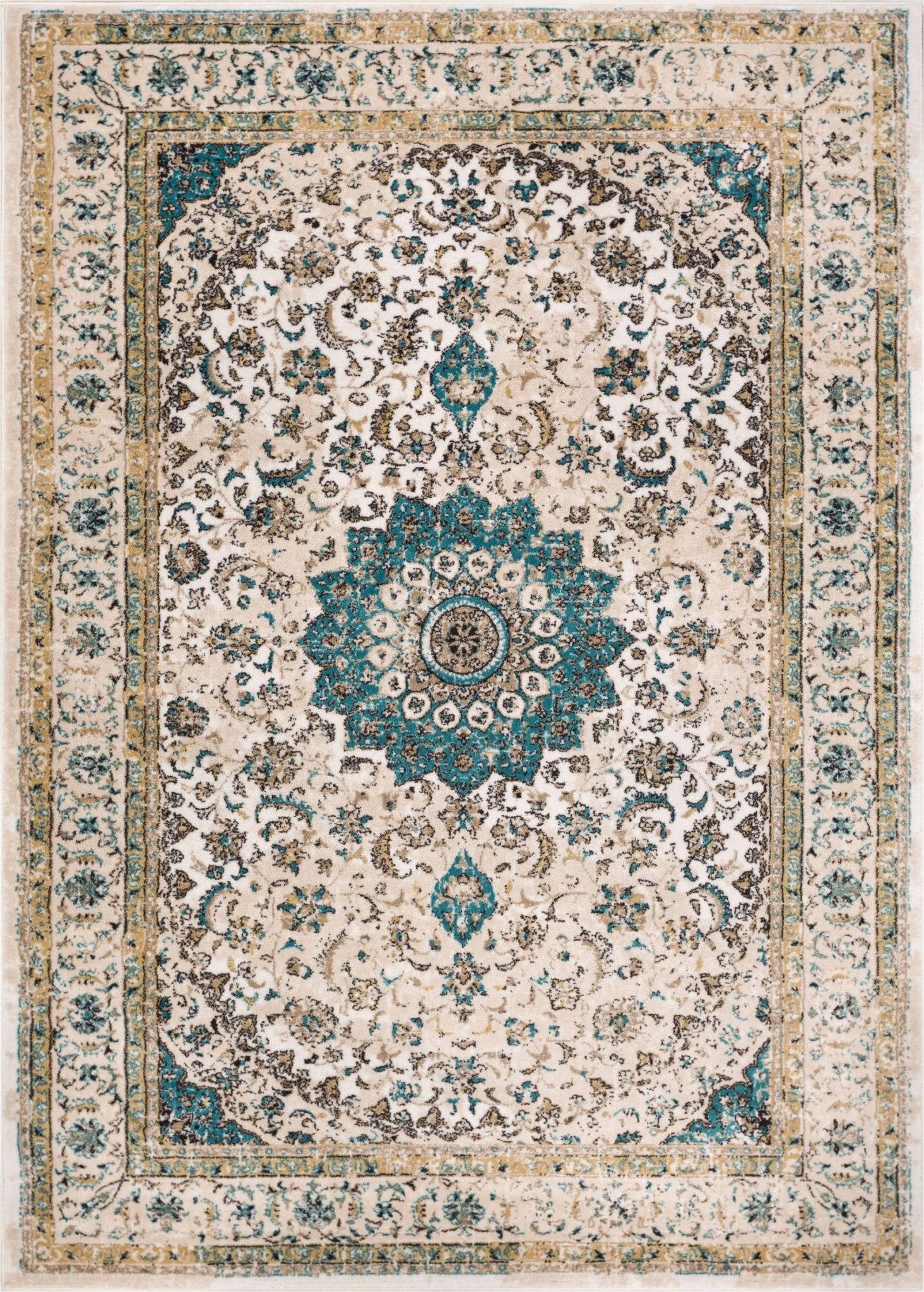 Mahal Beige Vintage Medallion Rug Well Woven