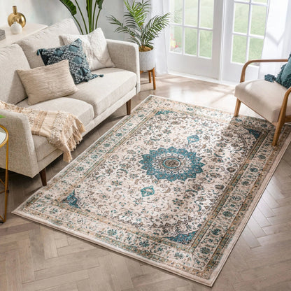 Mahal Beige Vintage Medallion Rug Well Woven