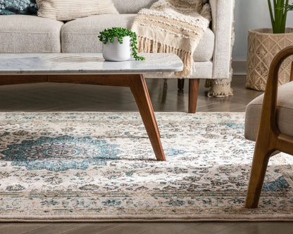 Mahal Beige Vintage Medallion Rug Well Woven