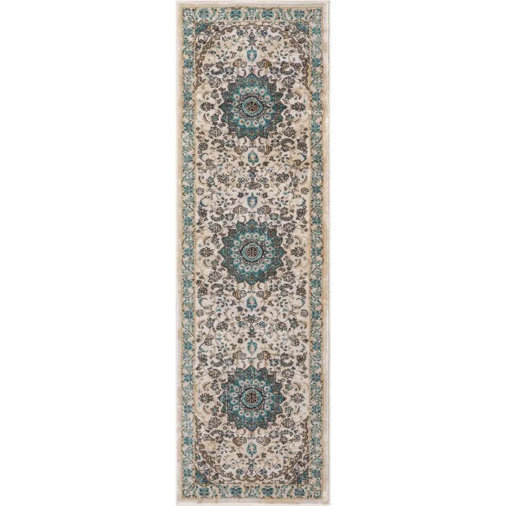 Mahal Beige Vintage Medallion Rug Well Woven