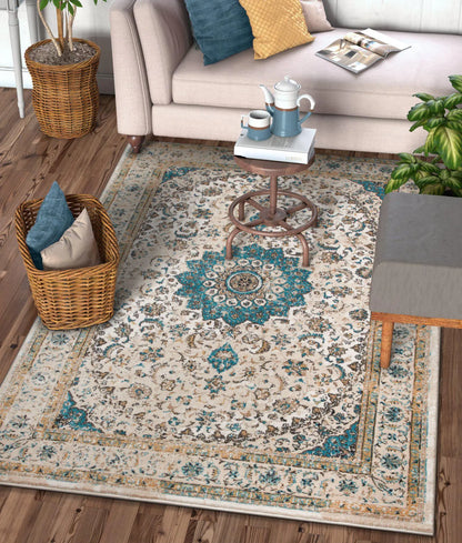 Mahal Beige Vintage Medallion Rug Well Woven