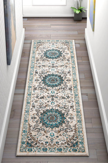 Mahal Beige Vintage Medallion Rug Well Woven