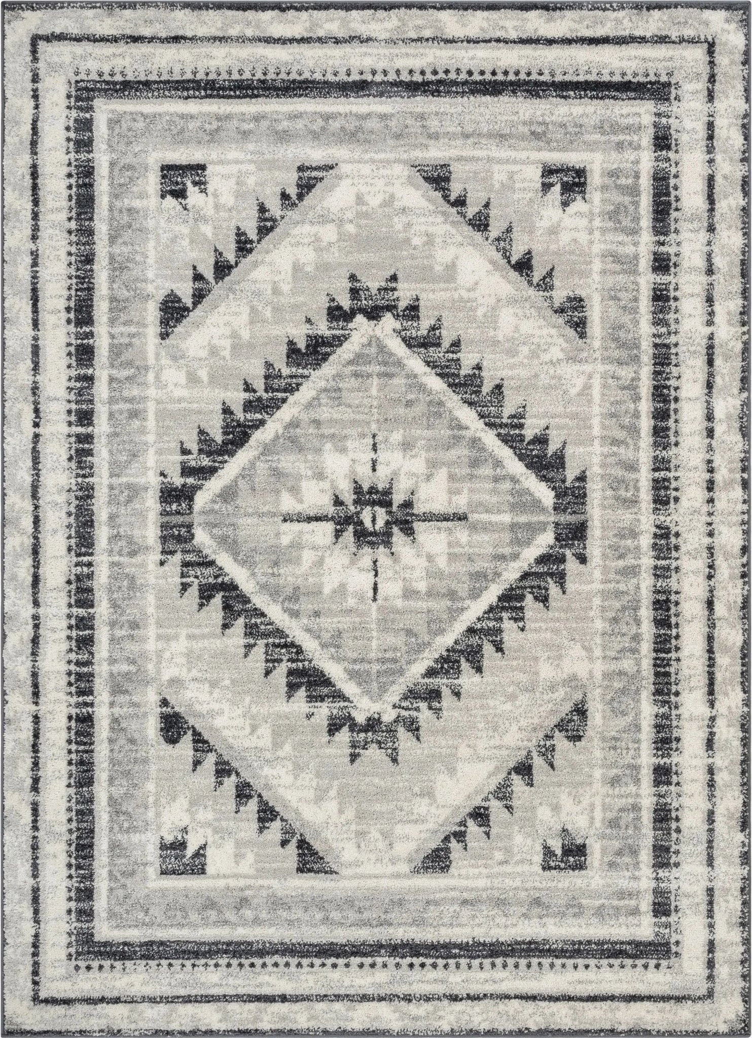 Pisa Aztec Tribal Southwestern Grey Rug Well Woven