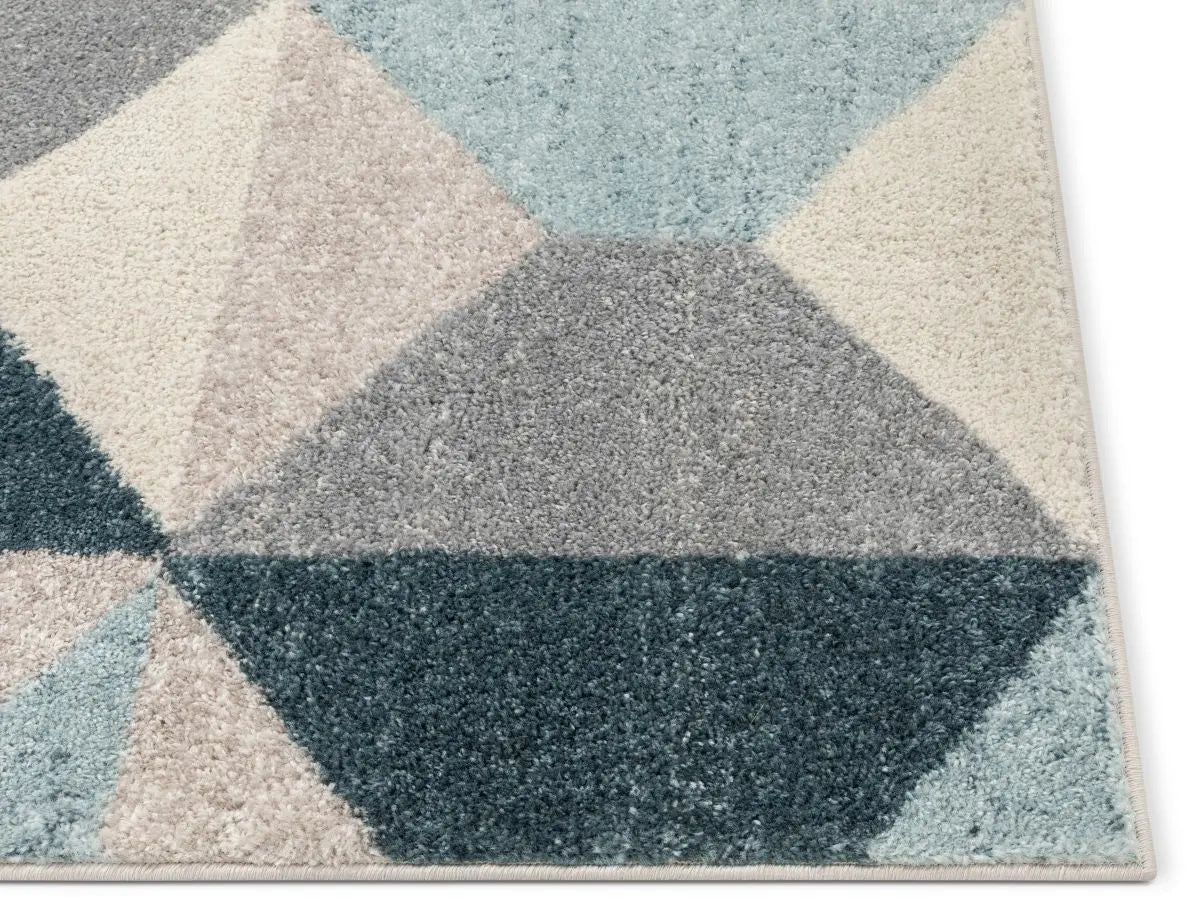 Zeke Blue Mid-Century Modern Geometric Rug Well Woven