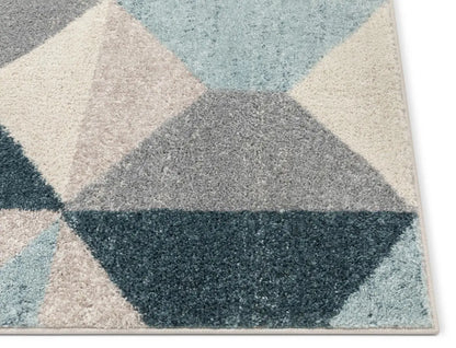Zeke Blue Mid-Century Modern Geometric Rug Well Woven