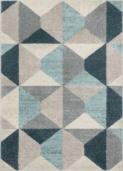 Zeke Blue Mid-Century Modern Geometric Rug Well Woven