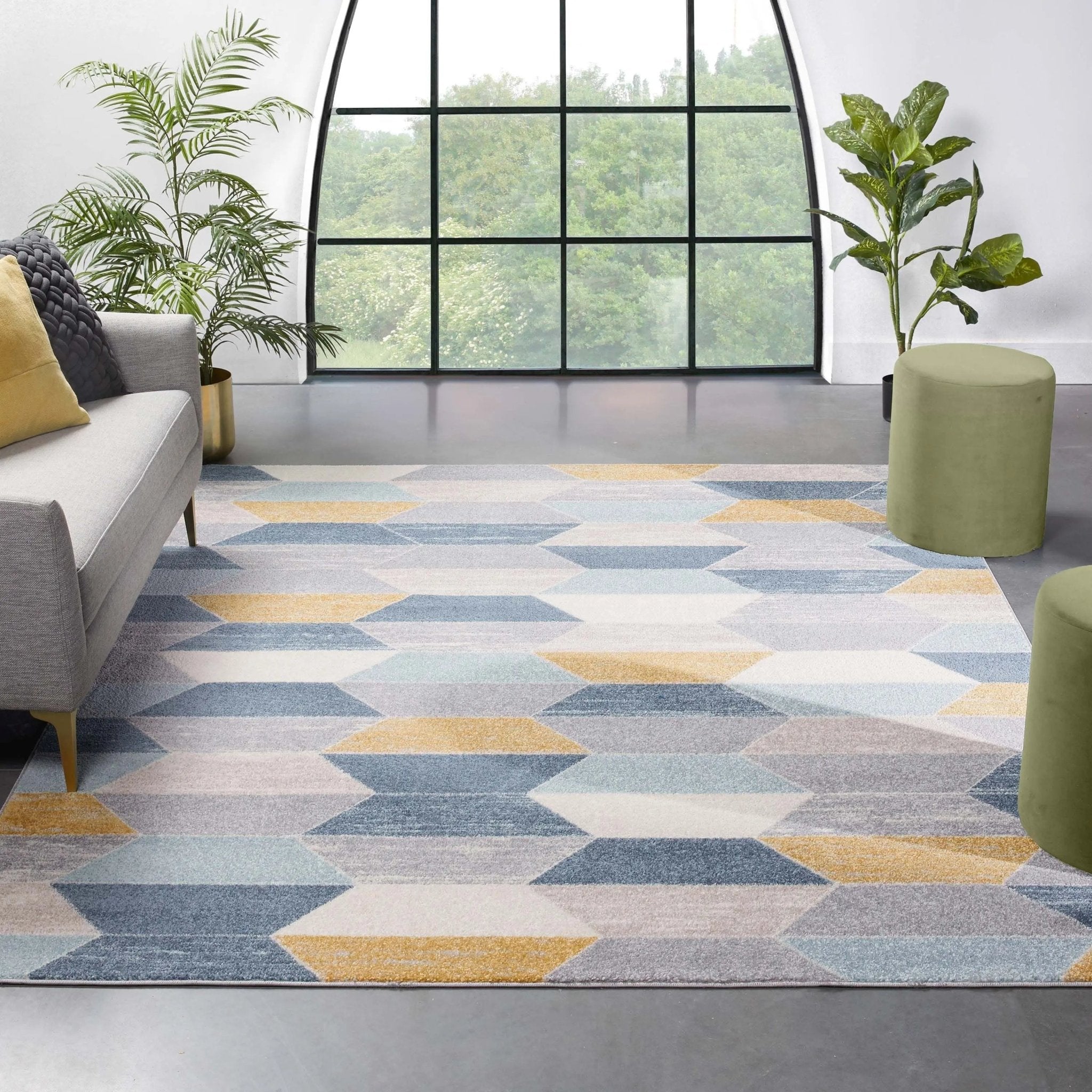 Maddox Blue Modern Geometric Rug Well Woven