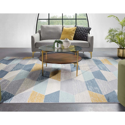 Maddox Blue Modern Geometric Rug Well Woven