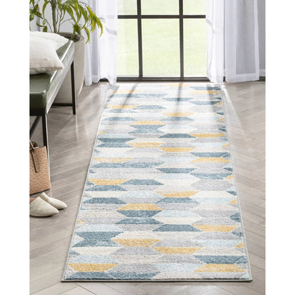 Maddox Blue Modern Geometric Rug Well Woven
