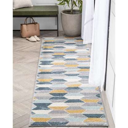 Maddox Blue Modern Geometric Rug Well Woven
