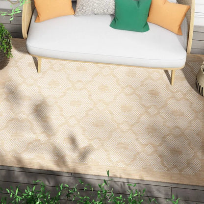 Sol Nordic Lattice Trellis Indoor Outdoor Beige Flatweave Rug Well Woven
