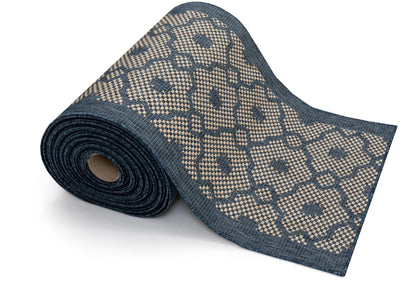 Sol Custom Size Indoor/Outdoor Runner Lattice Trellis Blue 31 Inch Width x Choose Your Length Hallway Flat-Weave Runner Rug Well Woven