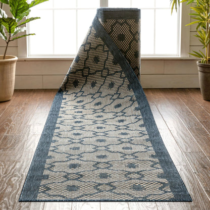 Sol Custom Size Indoor/Outdoor Runner Lattice Trellis Blue 31 Inch Width x Choose Your Length Hallway Flat-Weave Runner Rug Well Woven