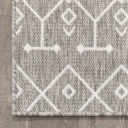Nord Moroccan Tribal Indoor Outdoor Light Grey Flatweave Rug Well Woven