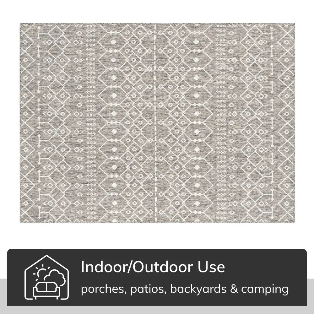 Nord Moroccan Tribal Indoor Outdoor Light Grey Flatweave Rug Well Woven