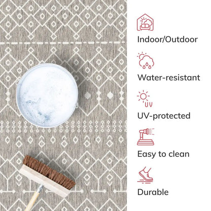 Nord Moroccan Tribal Indoor Outdoor Light Grey Flatweave Rug Well Woven