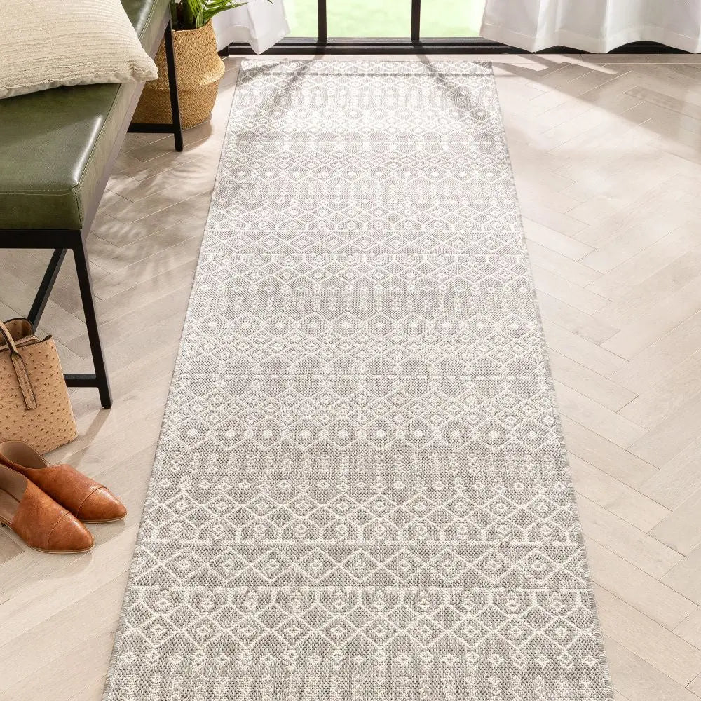Nord Moroccan Tribal Indoor Outdoor Light Grey Flatweave Rug Well Woven