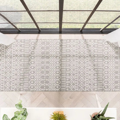 Nord Moroccan Tribal Indoor Outdoor Light Grey Flatweave Rug Well Woven