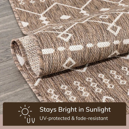 Nord Moroccan Tribal Indoor Outdoor Taupe Flatweave Rug Well Woven